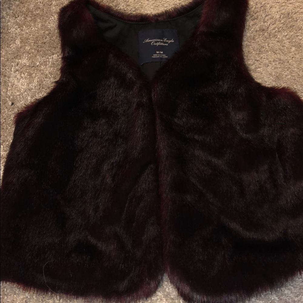 Black/Red Faux Fur Vest